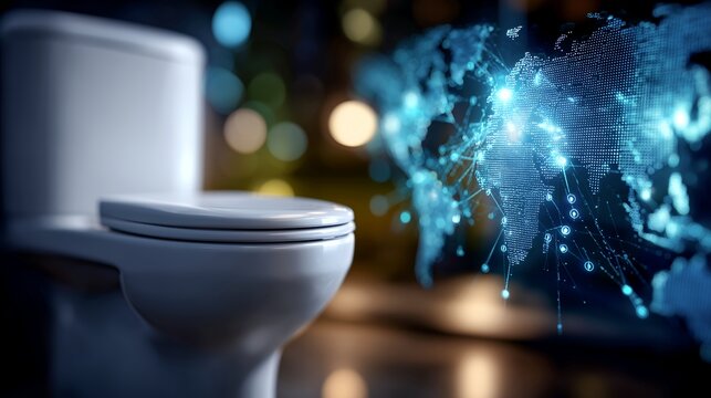 Global sanitation and hygiene awareness for World Toilet Day with digital map and toilet symbol