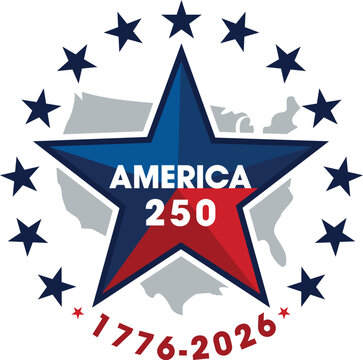 USA 250th Anniversary Logo Vector with America 250 Star and 1776-2026 Semiquincentennial Celebration Design