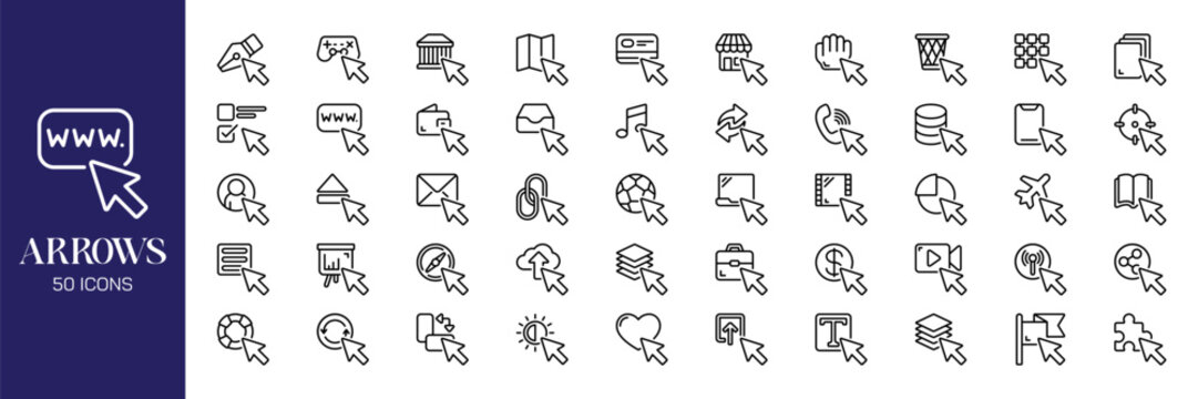 Arrow Icons Set with Directional Pointers Collections, Doodle Style Navigation Symbols. Black Arrow vector .