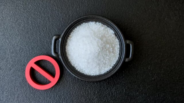 The salt ban sign as a concept to stop the problem of heart attack and pressure, a call to diet. The salt ban sign as a background for your design