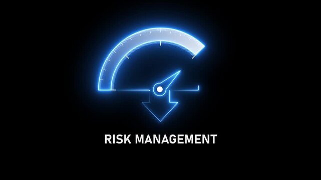 Animated risk management meter increasing from low to high level, ideal for concepts related to business risk. Motion graphics of risk meter level concept