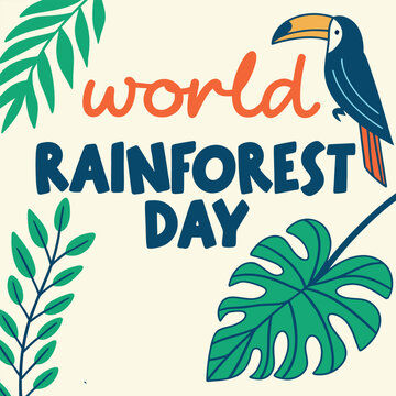 world rain forest day, forest, rain, day, nature, green, leaf, animal, natural, tree, jungle, plant, bird, vector, illustration, vintage, retro, design, sign, symbol, 3d, tag, card, poster, banner