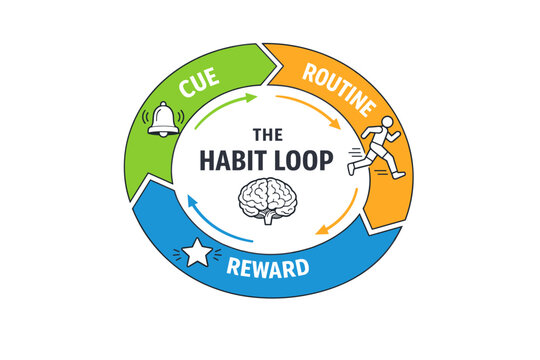 Habit formation loop and behavior change science concept showing a bold