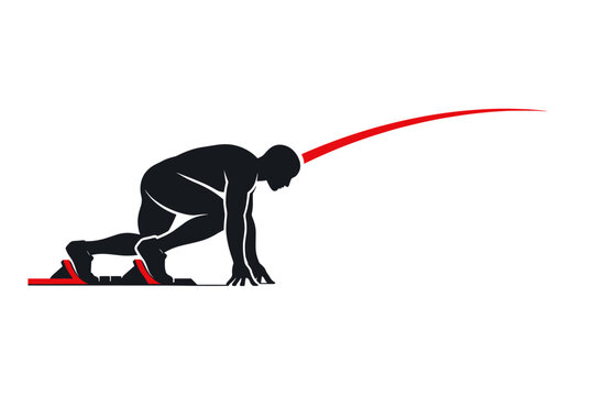 Olympic sprinter at the starting blocks and explosive potential concept as