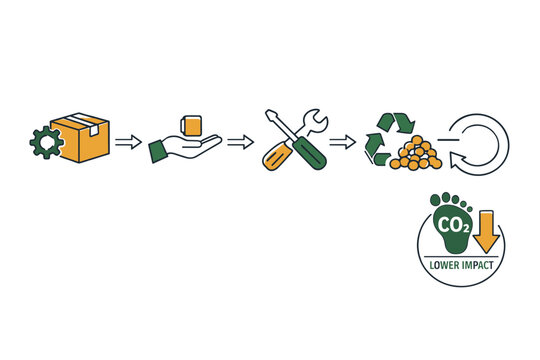 Material lifecycle and product end-of-life management concept showing a