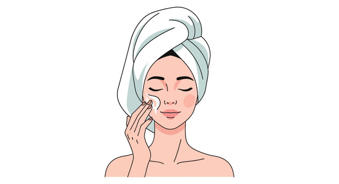 woman with towel on head applying skincare face cream beauty routine silhouette high quality professional detailed modern elegant stylish clean crisp