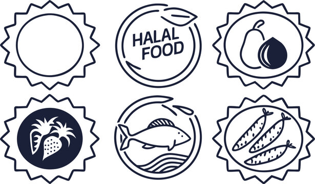Halal food set with halal certification symbols and food