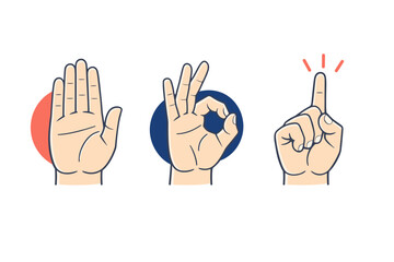 Fototapeta premium Hand gestures communication concept on white: three large detailed human