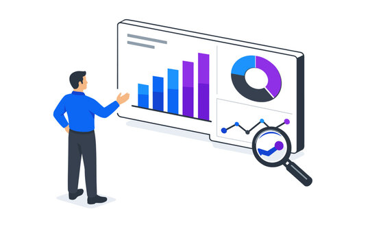 Data visualization workflow concept showing a human figure gesturing toward
