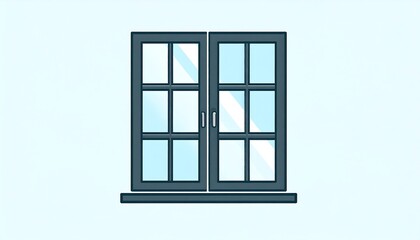 Obraz premium Modern Blue Double Window Closed on Light Wall Background
