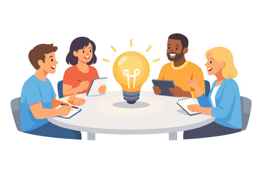 Team brainstorming and idea sharing concept for agile workplaces and