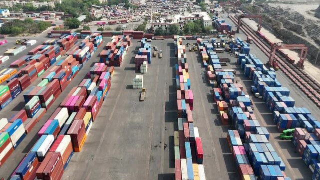 Aerial view of busy container yard in Delhi India 