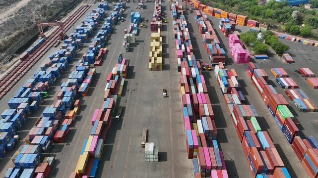 Aerial view of busy container yard in Delhi India 