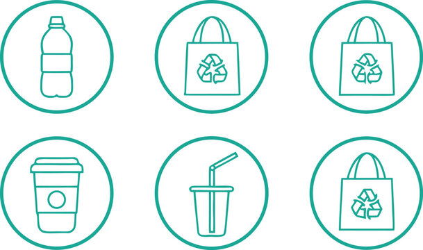 Teal-bordered showing reusable packaging and recycling