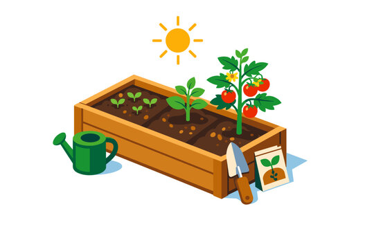 Vegetable garden and seasonal growing concept depicting a raised garden bed