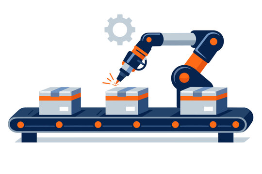 Industrial manufacturing and assembly line concept showing a horizontal