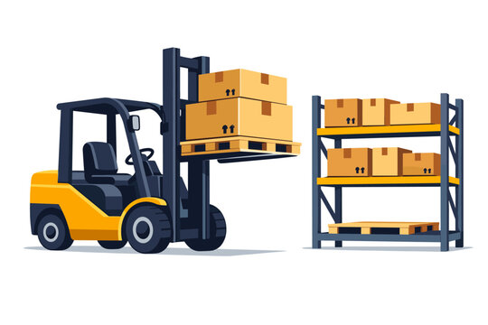 Warehouse logistics and forklift operations concept showing a clean