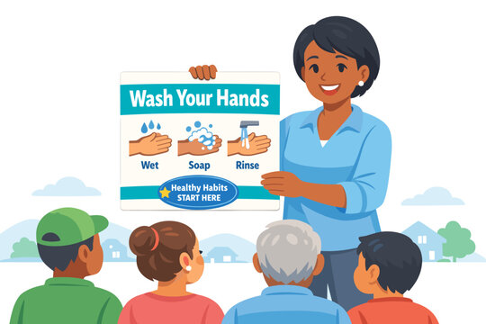 Public health campaign and behavioral nudge concept showing a floating