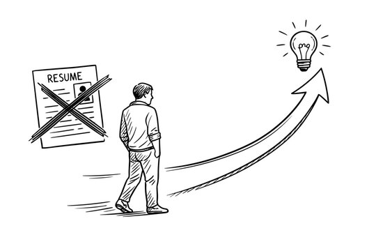 Job rejection and new opportunity mindset concept with a figure turning