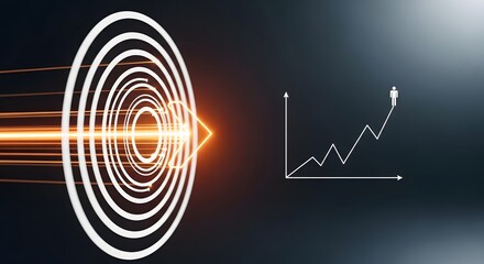 Fototapeta premium Business growth concept with glowing target and line graph on dark background
