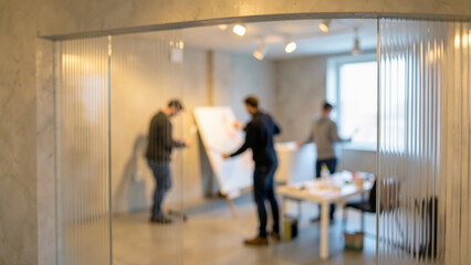 Fototapeta premium Modern office collaboration and teamwork through glass partition