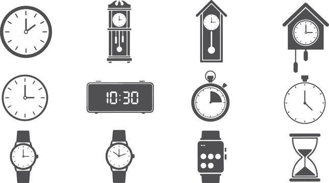 Collection of diverse clock and timekeeping devices
