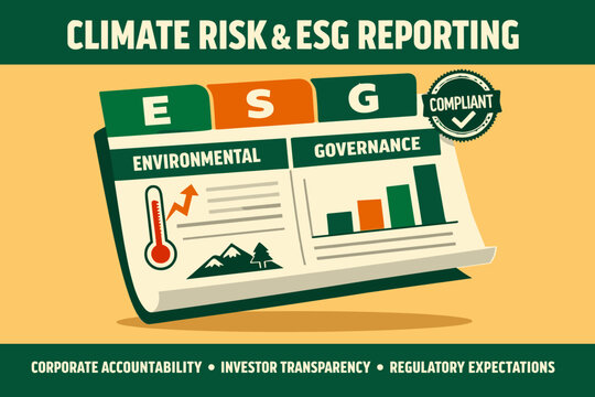 Climate risk and ESG reporting concept showing a floating report document