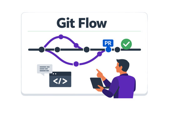 Version control and code collaboration concept showing a floating branch