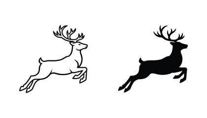 Leaping stag or reindeer outline and solid silhouette illustration representing speed and agility in wildlife © Sarah