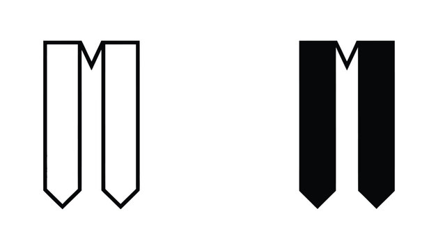 Simple academic graduation stole or honor cord outline and solid silhouette icon representing distinction and accomplishment