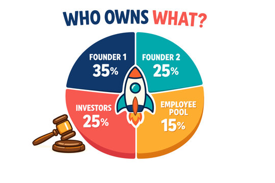 Startup equity split and founder share structure concept showing a large
