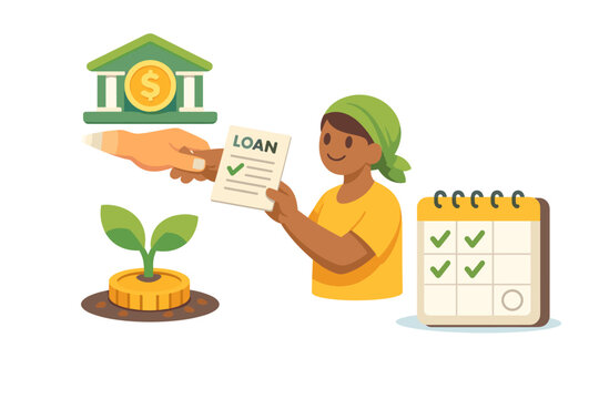 Microfinance and financial inclusion concept showing a figure receiving a