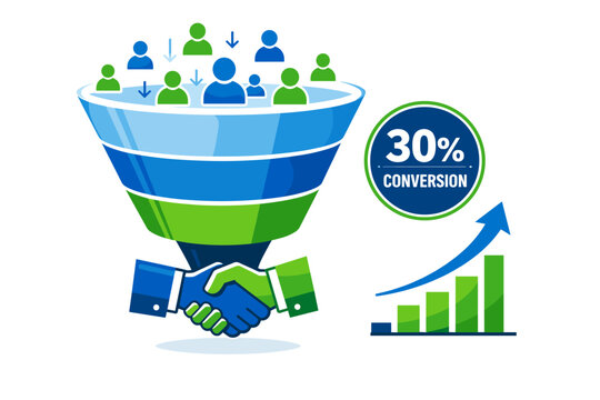 Sales funnel and lead conversion strategy concept featuring a large funnel