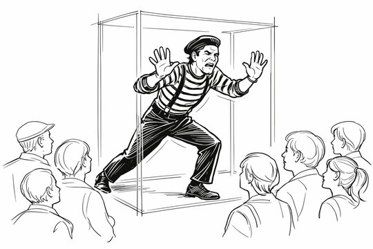Street mime performing and the art of invisible architecture concept