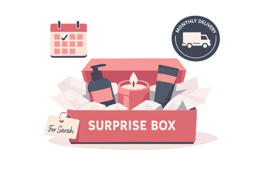 Subscription box and curated commerce concept showing a branded open box