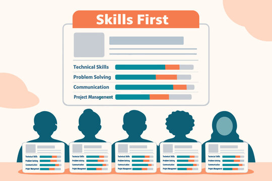 Inclusive hiring and blind recruitment concept showing a floating candidate