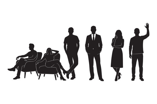 Silhouette illustration of people in various poses and attire