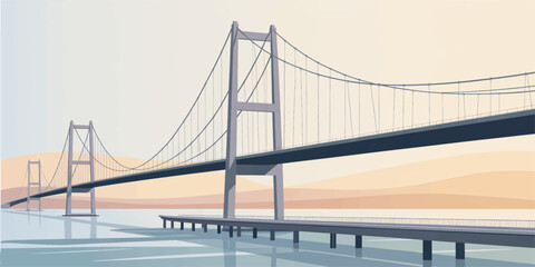 Fototapeta premium Golden Gate Bridge suspension structure over the bay water under a clear blue sky in San Francisco California USA