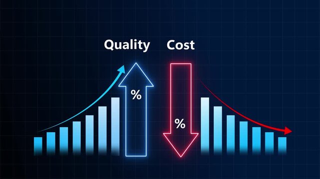 Bar graph animation with ascending bars. Bar graph financial growth and descending data. Bar graph business statistics graphic on black background for analytics.