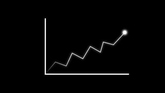 Line graph animation with upward trend. Line graph white financial data visualization. Line graph business statistics graphic on black background for growth tracking.