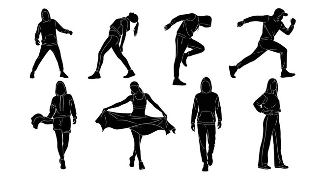Set of human silhouettes in diverse poses for creative design