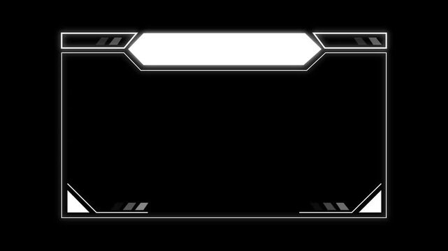 Futuristic hud frame animation with white accents. Futuristic hud frame digital interface border. Futuristic hud frame technology display graphic on black background for tech.