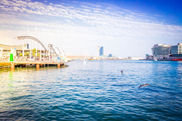 Obraz premium Rambla Maritim and Mideterranean sea, central street of Barcelona, Spain