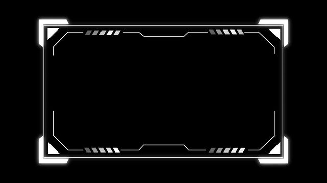 Futuristic frame animation with geometric accents. Futuristic frame digital interface border design. Futuristic frame technology display graphic on black background for tech.