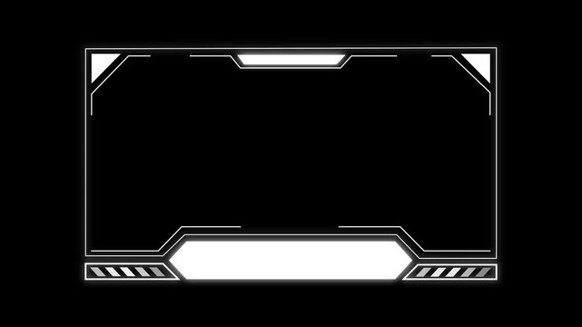 Futuristic hud frame animation with white neon. Futuristic hud frame digital interface border. Futuristic hud frame technology display graphic on black background for tech.
