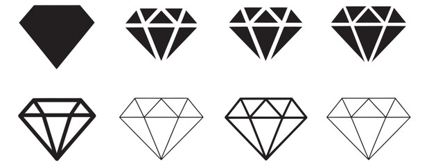 Diamond icons collection, minimal flat and line art gemstone shapes isolated vector elements for branding and infographic projects design assets © Alamin by vision 2