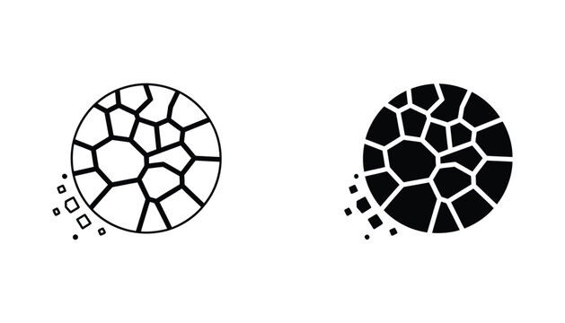 Abstract cracked earth sphere illustration with pieces breaking away symbolizing damage fragility or environmental concerns