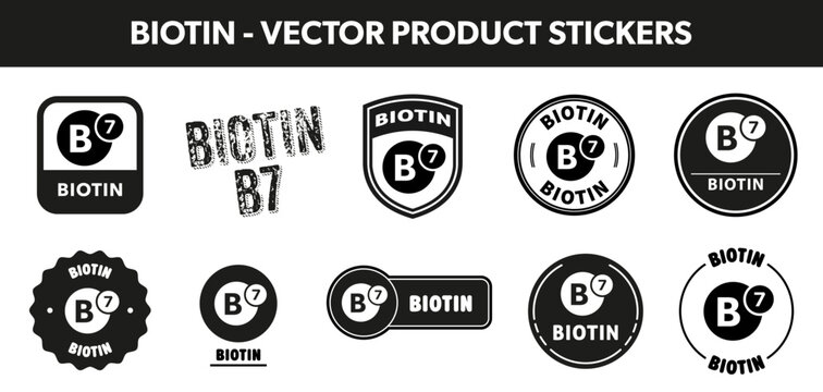 Biotin, vitamin b7 - vector stickers for packaging information.