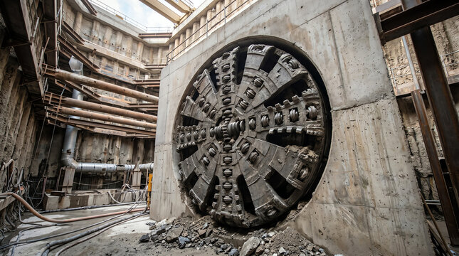 TBM launching portal with the cutterhead breaking through the headwall into a station box