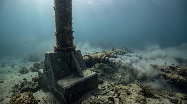 Multi-port submarine outfall diffuser discharging treated effluent into a bay